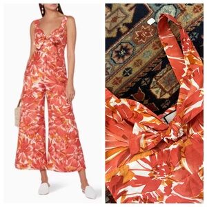 Alexis Bermusa Floral Print Jumpsuit tropical vacation tie front M orange red